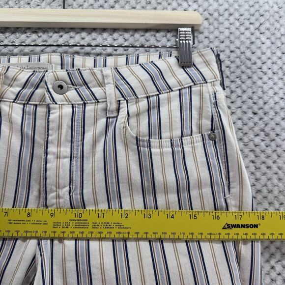 Pilco Pants Womens 28 Cream Brown Blue Striped High Rise Bootcut Raw Hem Casual - Picture 11 of 15